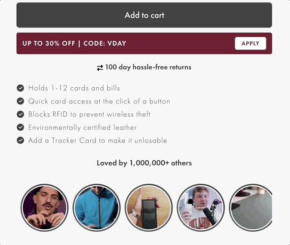 Product page showing social proof close to the add-to-cart action.