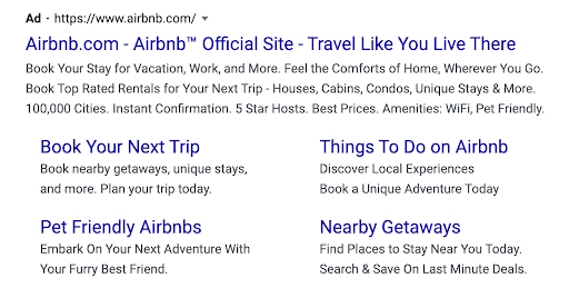 Historical Airbnb desktop search ad.