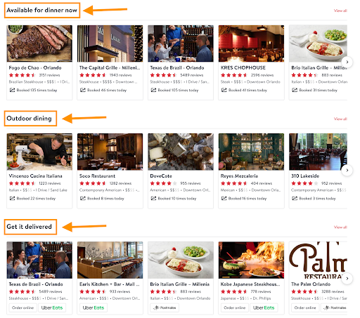 Historical OpenTable page with dinner, outdoor dining, and delivery options.