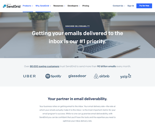 Historical SendGrid deliverability landing page.