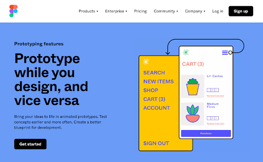 Historical Figma landing page highlighting prototyping.