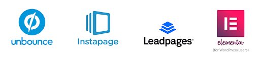 Historical logos of Unbounce, Instapage, Leadpages, and Elementor.