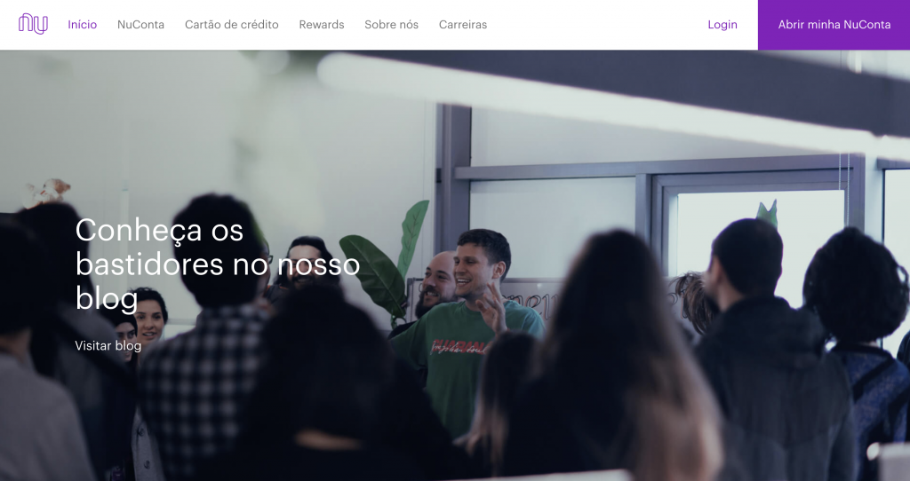 Historical screenshot of the Nubank desktop homepage.
