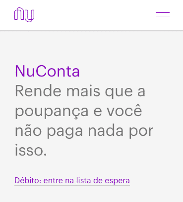 NuConta headline on the mobile Nubank homepage analysed in the article.