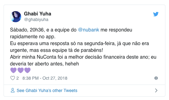 Public testimonial about Nubank customer service used in the original article.