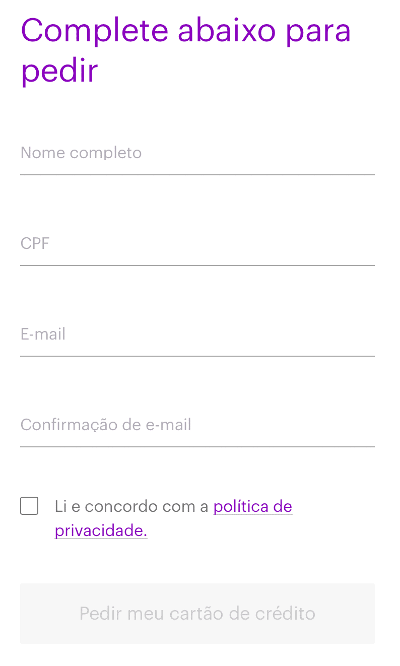 Mobile Nubank card application form analysed in the article.